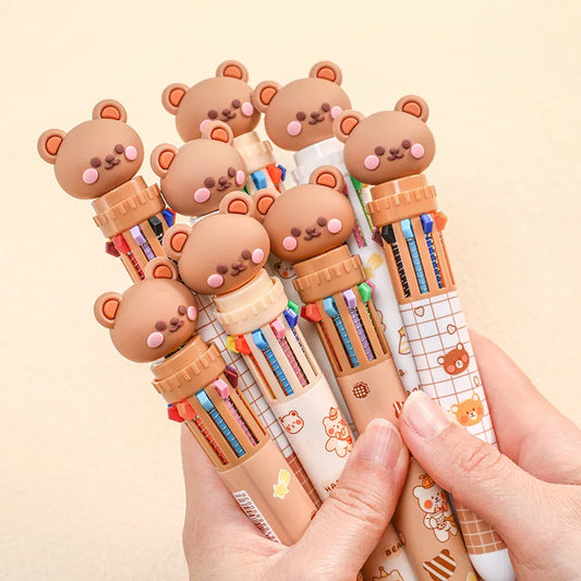 10-Colour Kawaii Cartoon Bear Coloured Gel Pen Set – Korean Stationery