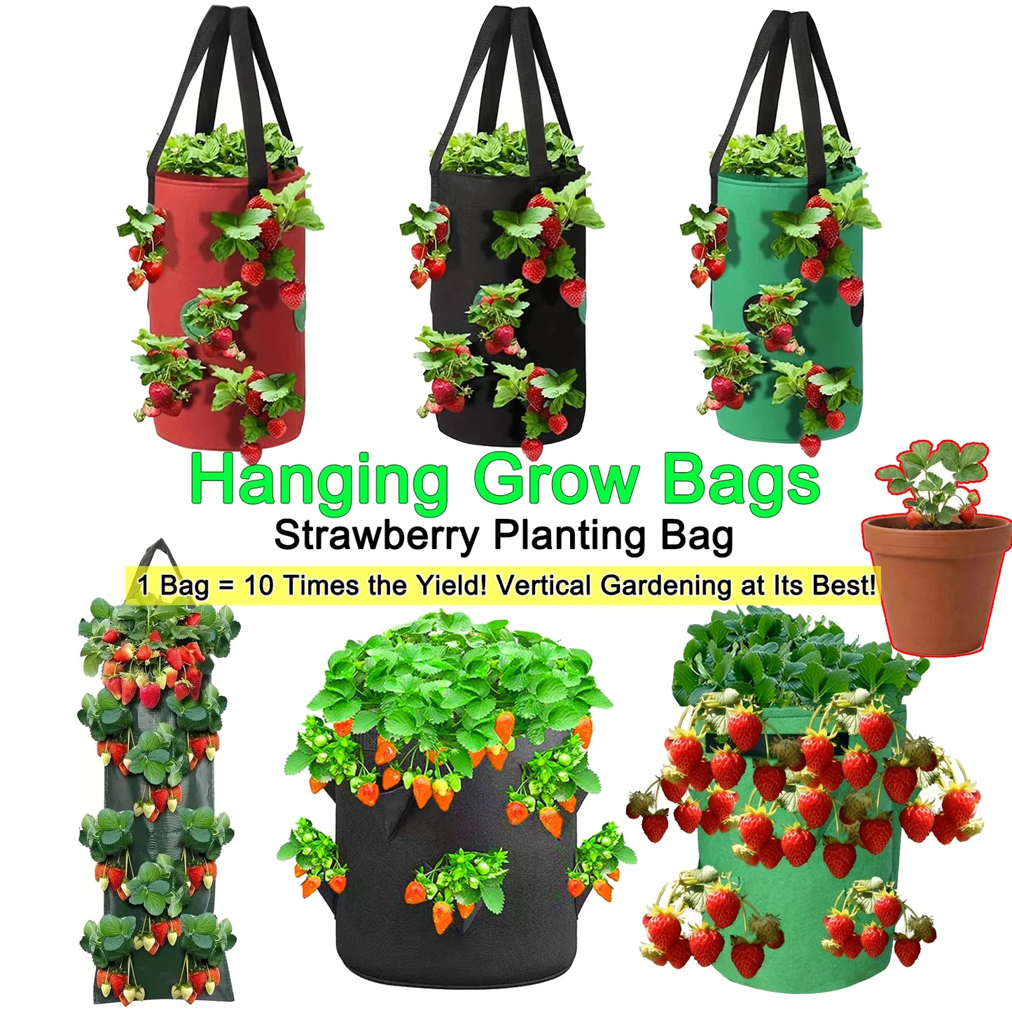 Hanging Grow Bags for Strawberries Tomatoes Hanging Planting Grow Bag Vertical Garden  Strawberry Planter Pot Aeroponic Tower
