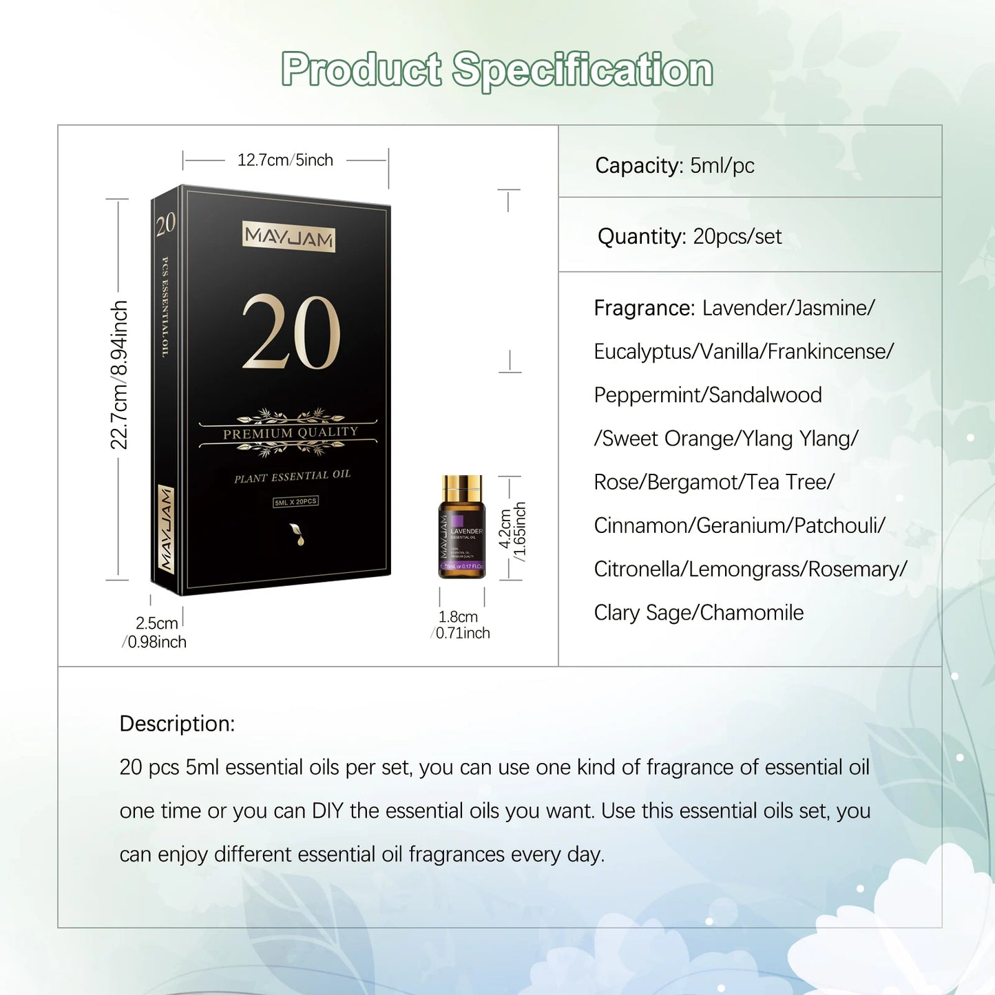 MAYJAM 20-Piece Pure Essential Oil Gift Box – Lavender, Eucalyptus, Rosemary & More