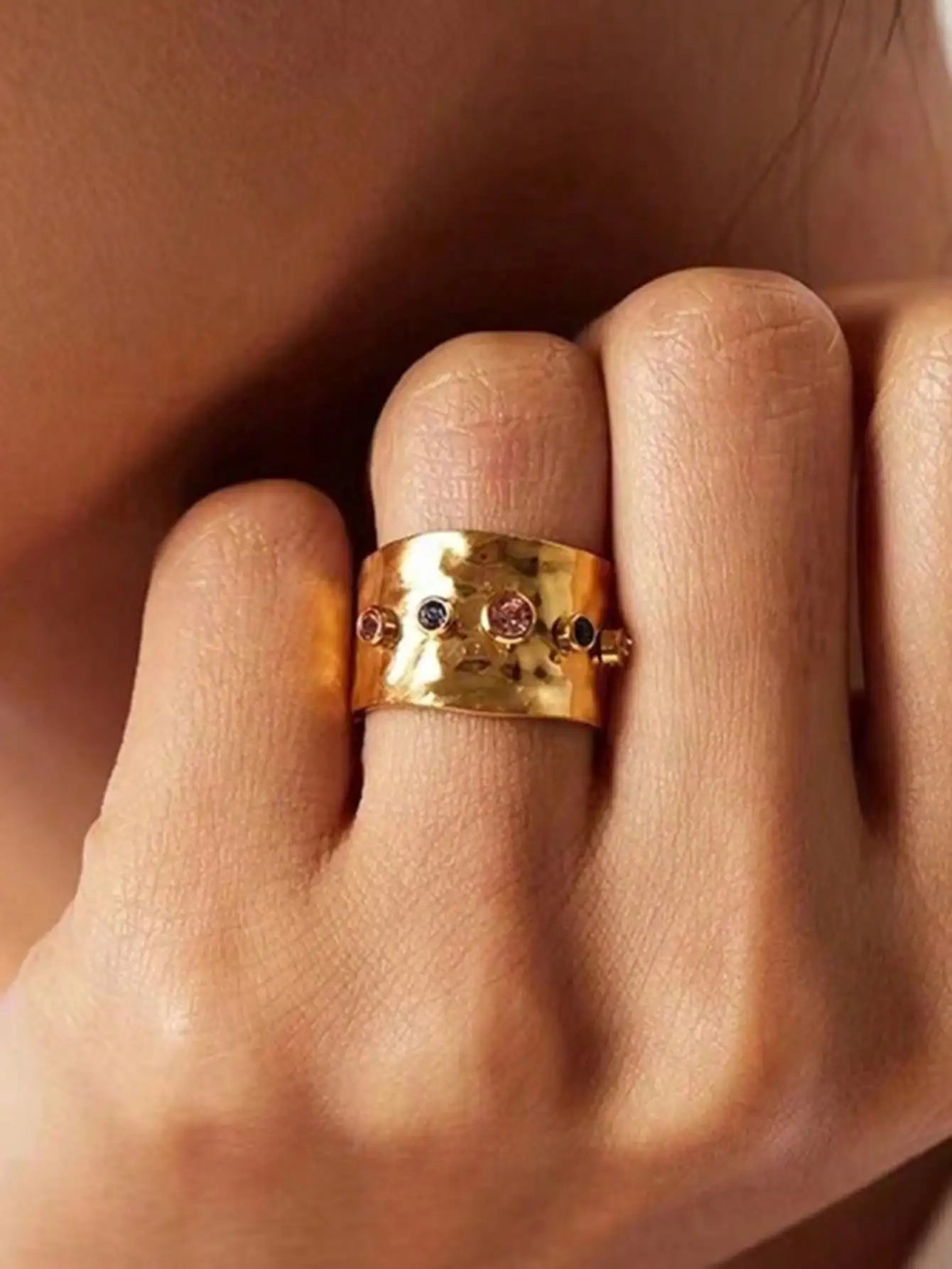 2pcs/Set Colorful Cubic Zirconia Gold-Tone Waterproof Star Rings Set, Jewelry Gift  double rings for friend  jewelry Y2k fashion