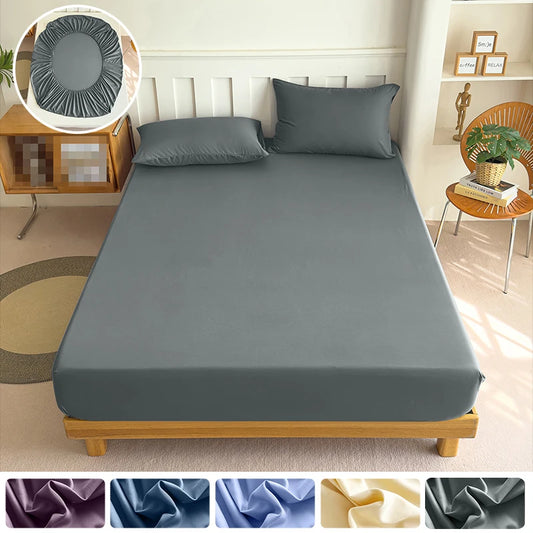 Elastic Fitted Bed Sheet – 100% Polyester Solid Colour Mattress Cover Single/Double/King