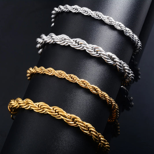 Stainless Steel Rope Chain Bracelet & Anklet – Gold or Silver Unisex