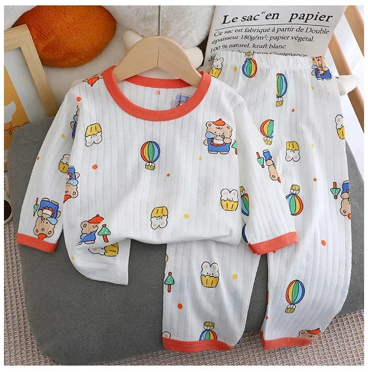 Baby Pajamas Summer Children's Long-sleeved Trousers Home Clothes Suits Cotton Underwear Thin Pajamas Air-conditioning Clothes