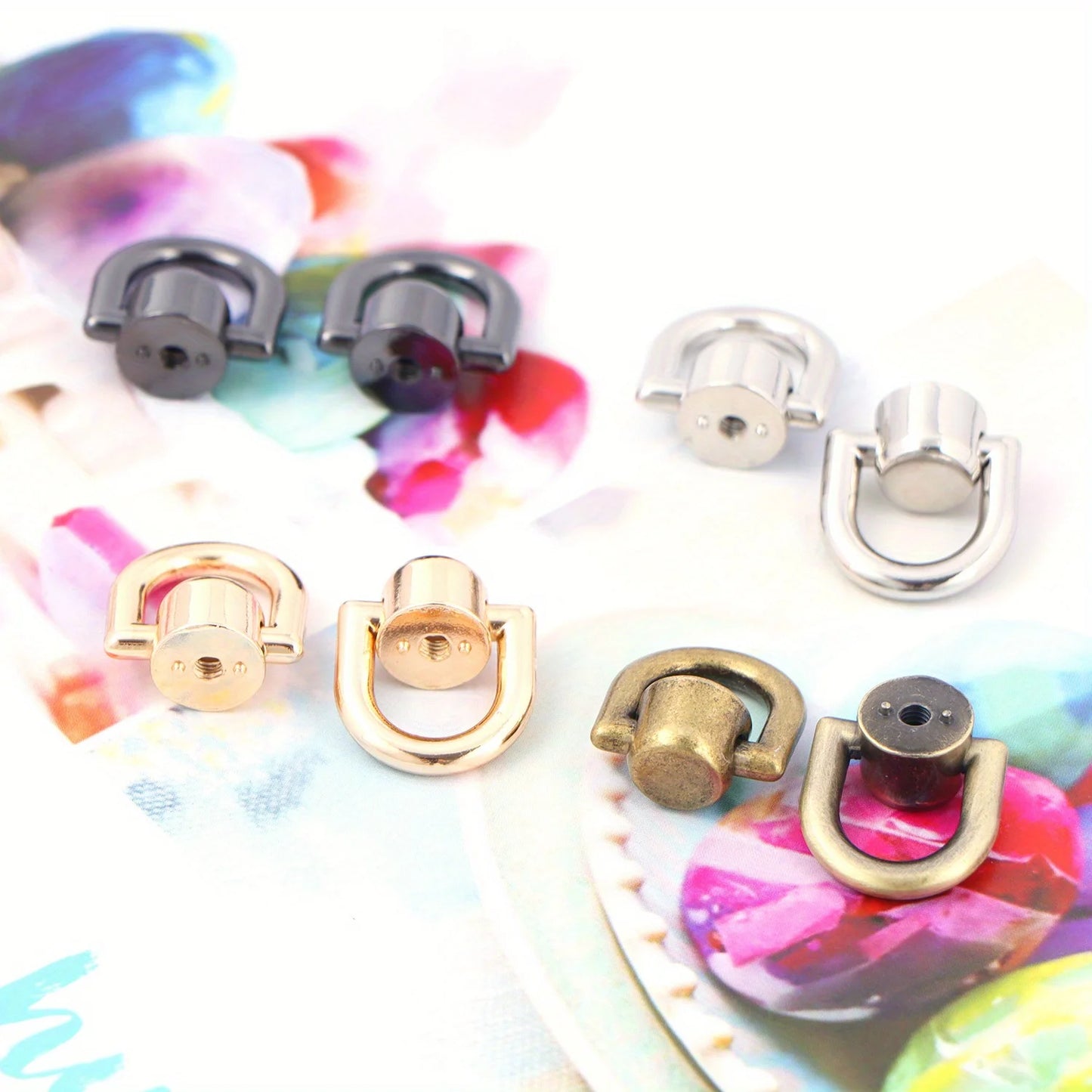 4 Pcs D Rings Rivets for Leather Purse Stud Screw Metal Ring Studs Rivets for Wallet Strap Accessories Leather Purse Hardware