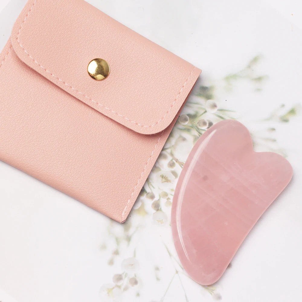 Natural Stone Gua Sha Facial Massager – Jade & Rose Quartz Scraping Tool