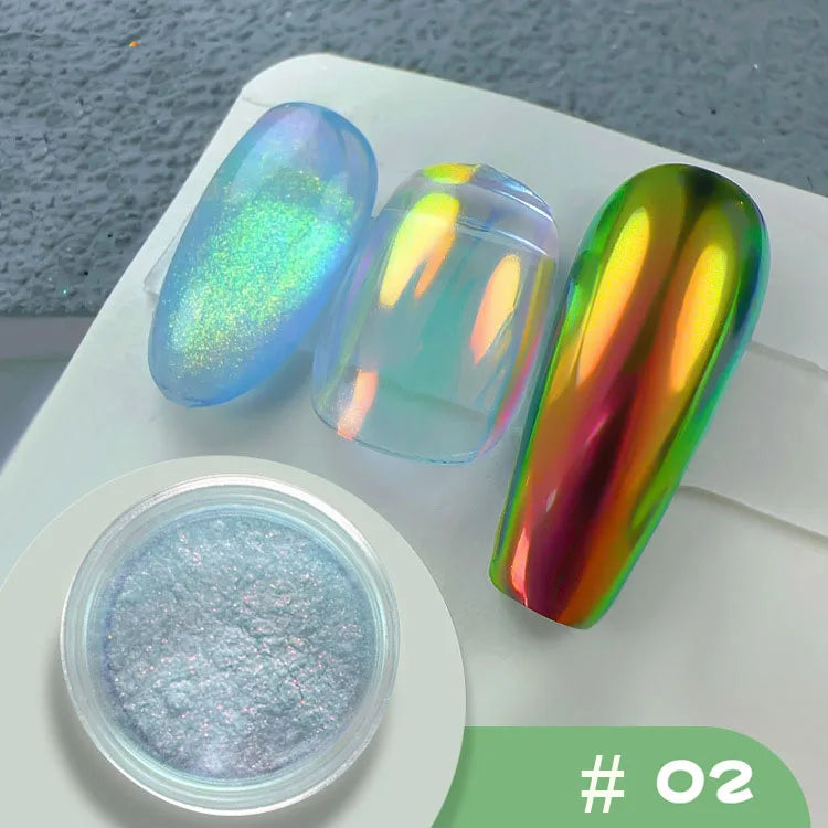 Chrome Mirror Nail Powder – Holographic Laser Silver & Gold Glitter Pigment