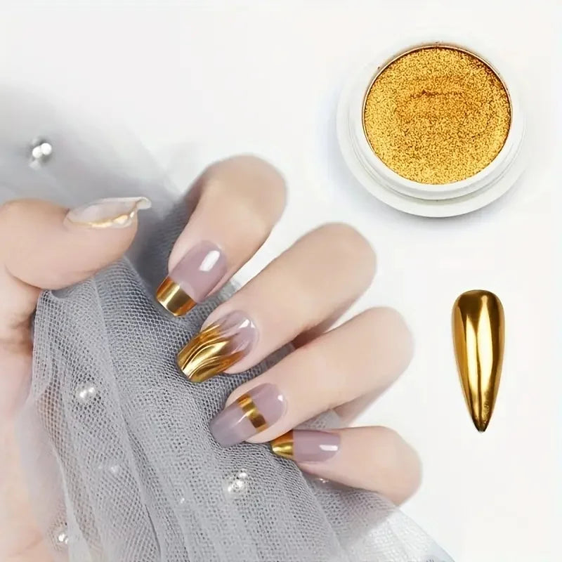 Chrome Mirror Nail Powder – Holographic Laser Silver & Gold Glitter Pigment