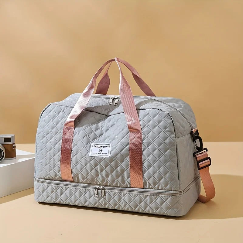 Casual nylon travel luggage bag,  large capacity sports and fitness storage, multi pocket portable weekender overnight bag