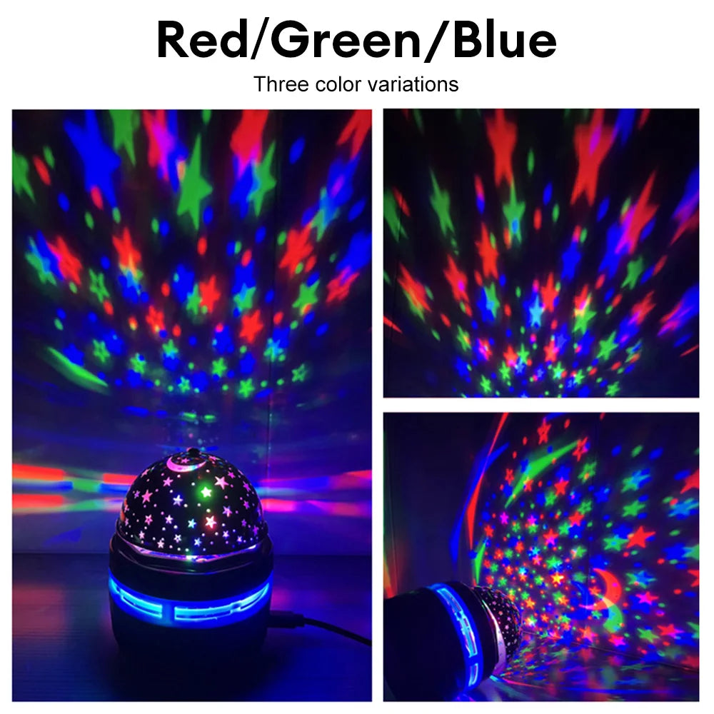 LED Starry Sky Projector – 360° Rotating USB Atmosphere Lamp for Bedroom & Events
