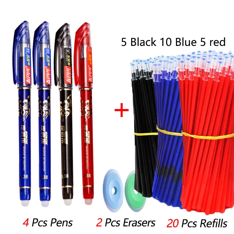 26 Pcs/Set Kawaii Erasable Pens 0.5mm Gel Pen Waterproof Gel Ink Stationery School Writing supplies for Notebook Office Student