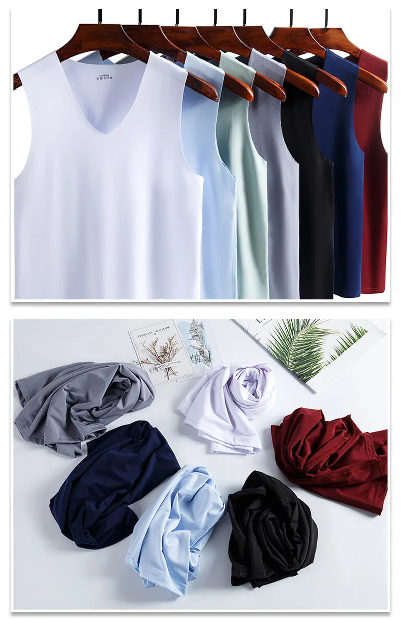 Men's Ice Silk Sleeveless Vest – Slim Fit Breathable Sports Fitness Undershirt