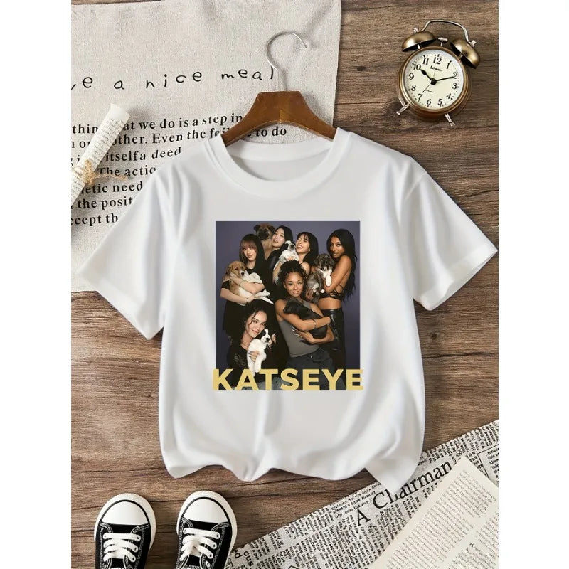 Girls' Graphic T-shirt Suitable for Children Featuring KATSEYE Print Design Casual Short Sleeves Crew Neck
