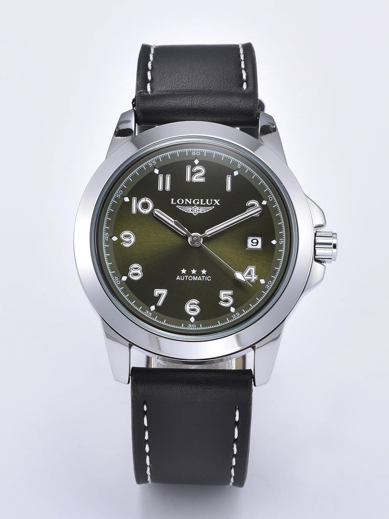 LONGLUX men automatic watch vintage pilot business classic military mechanical watches date waterproof luminous leather gift