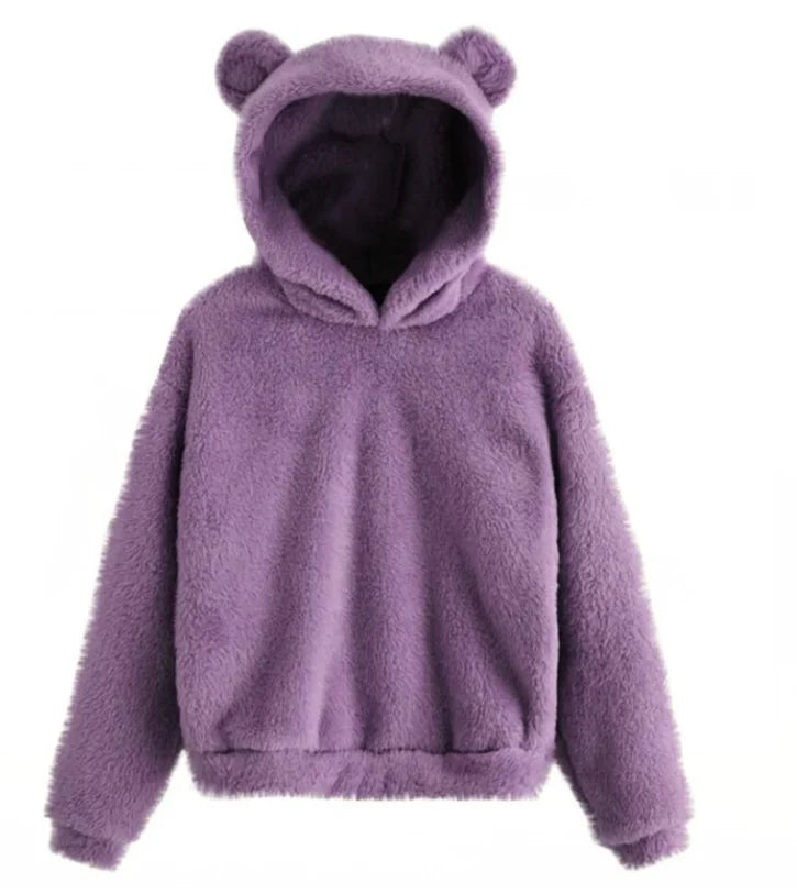 Autumn Winter Women's Hoodies Winter Women Long Sleeve Rabbit Ear Hood Sweatshirt Cute Plush Warm Casual Hoodie Tops