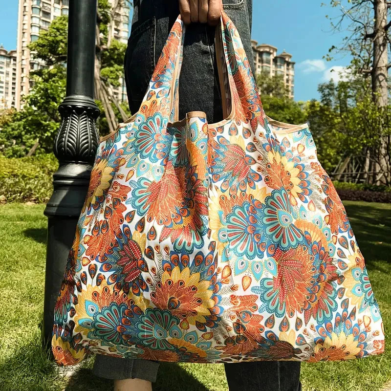 Foldable Waterproof Reusable Shopping Bag – Portable Grocery Shoulder Tote