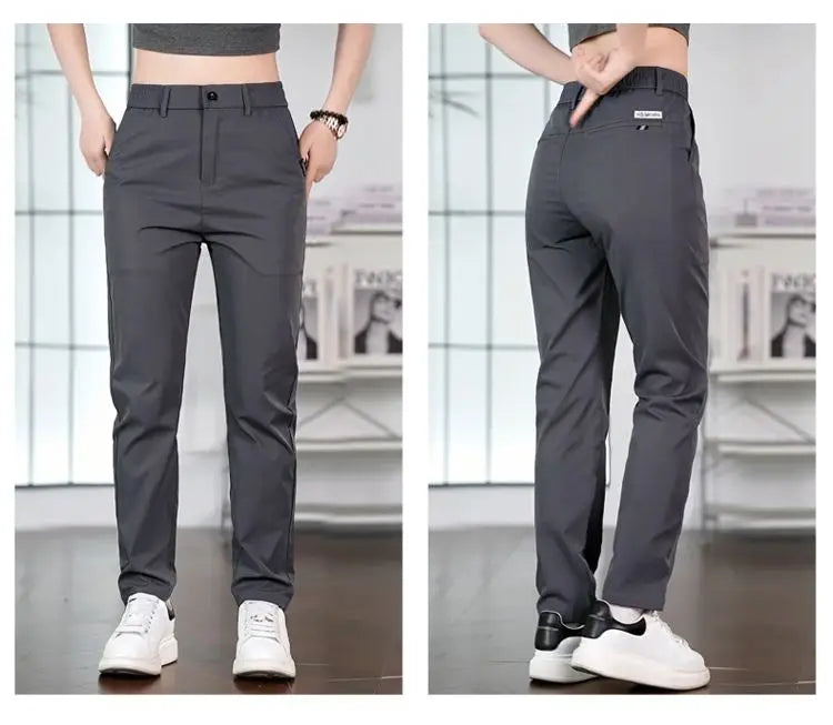 2026 Men's Ice Silk Straight Leg Thin Breathable Casual Pants Summer Business Long Trousers Fashionable Versatile Lightweight