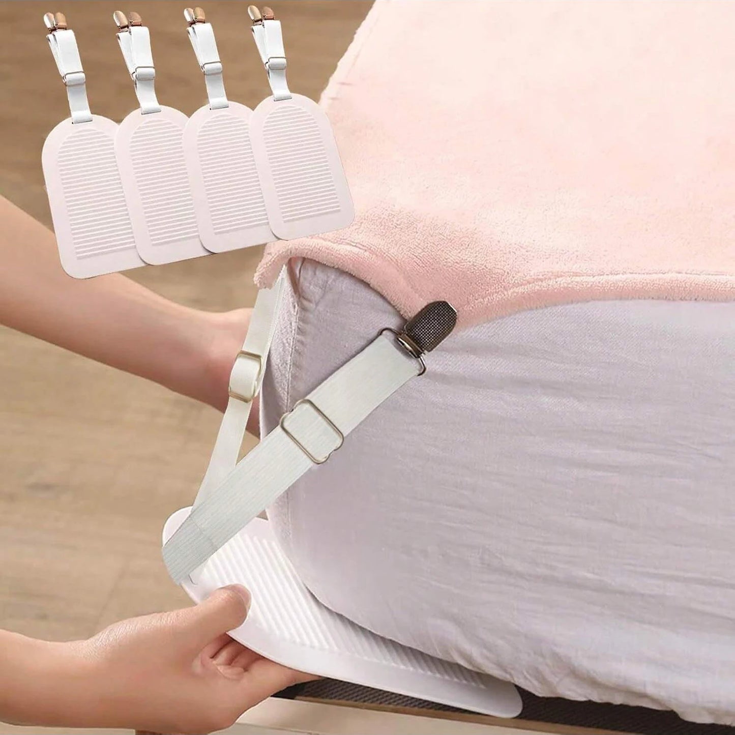 Bed Sheet Clips Adjustable Bed Sheet Holder Straps Set of 4 Elastic Fitted Bedding Clips Fasteners for Home Hotel
