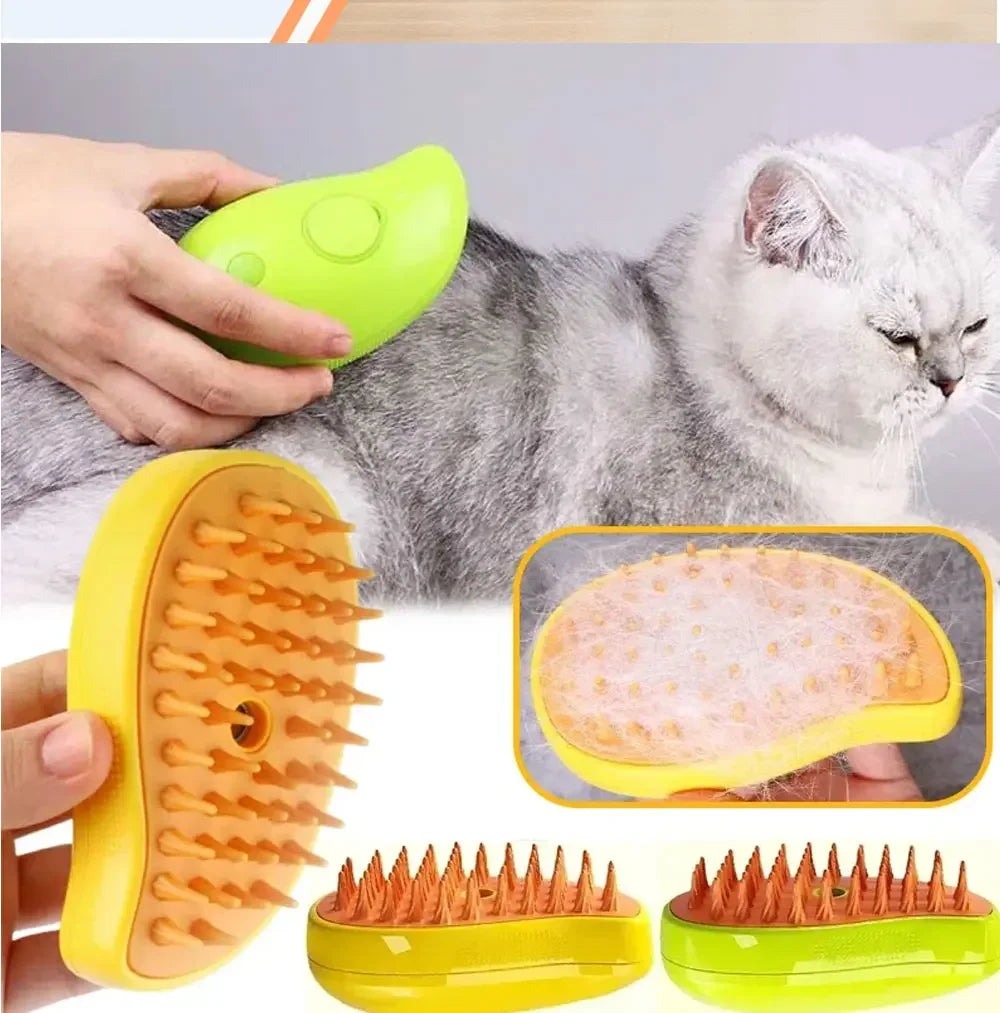 Electric Steamy Brush for Cat and Dog, Steam Brush, Electric Sprayer for Massage, Pet Grooming Tool, Shedding Combs, 3 in 1