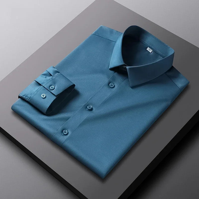 New Men's Business Casual Long Sleeved Solid Color Shirt Wrinkle Resistant Wrinkle Free Comfortable All Season Versatile Top