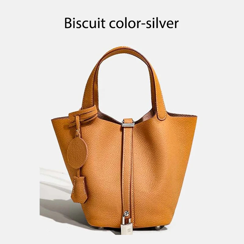 MENDY Genuine Leather Bucket Bag – Premium Large Tote Handbag for Women