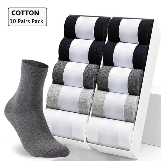 10-Pack Men's Black Business Cotton Socks – Breathable All-Season Crew Socks