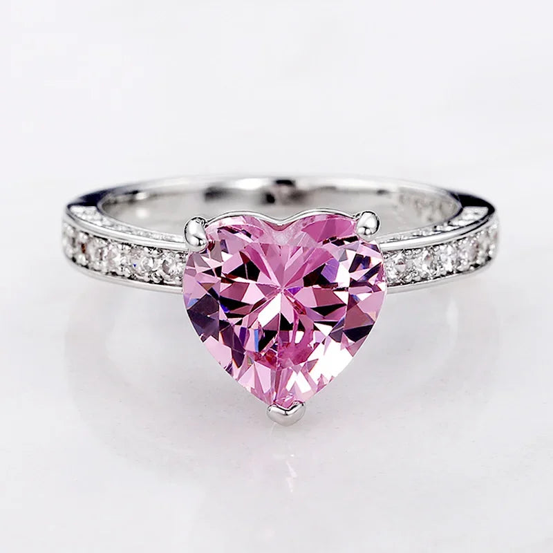 Huitan Luxury AAA Pink CZ Heart Engagement Ring – Proposal Gift for Women