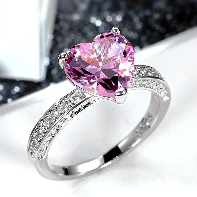 Huitan Luxury AAA Pink CZ Heart Engagement Ring – Proposal Gift for Women