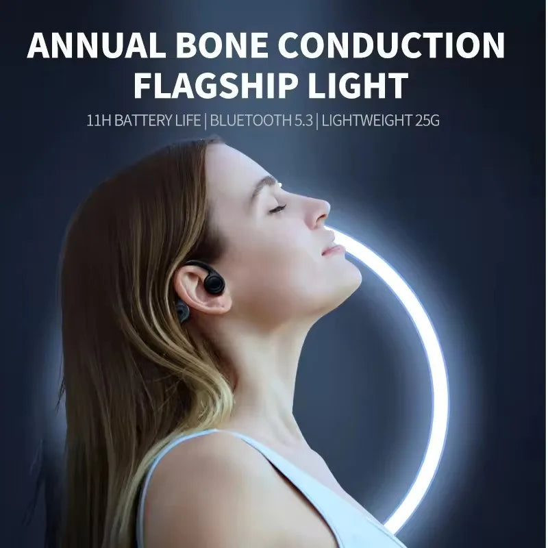 NEW Real Bone Conduction Sport Headphone Wireless Earphone Bluetooth-Compatible Headset Hands-free with Mic for Running