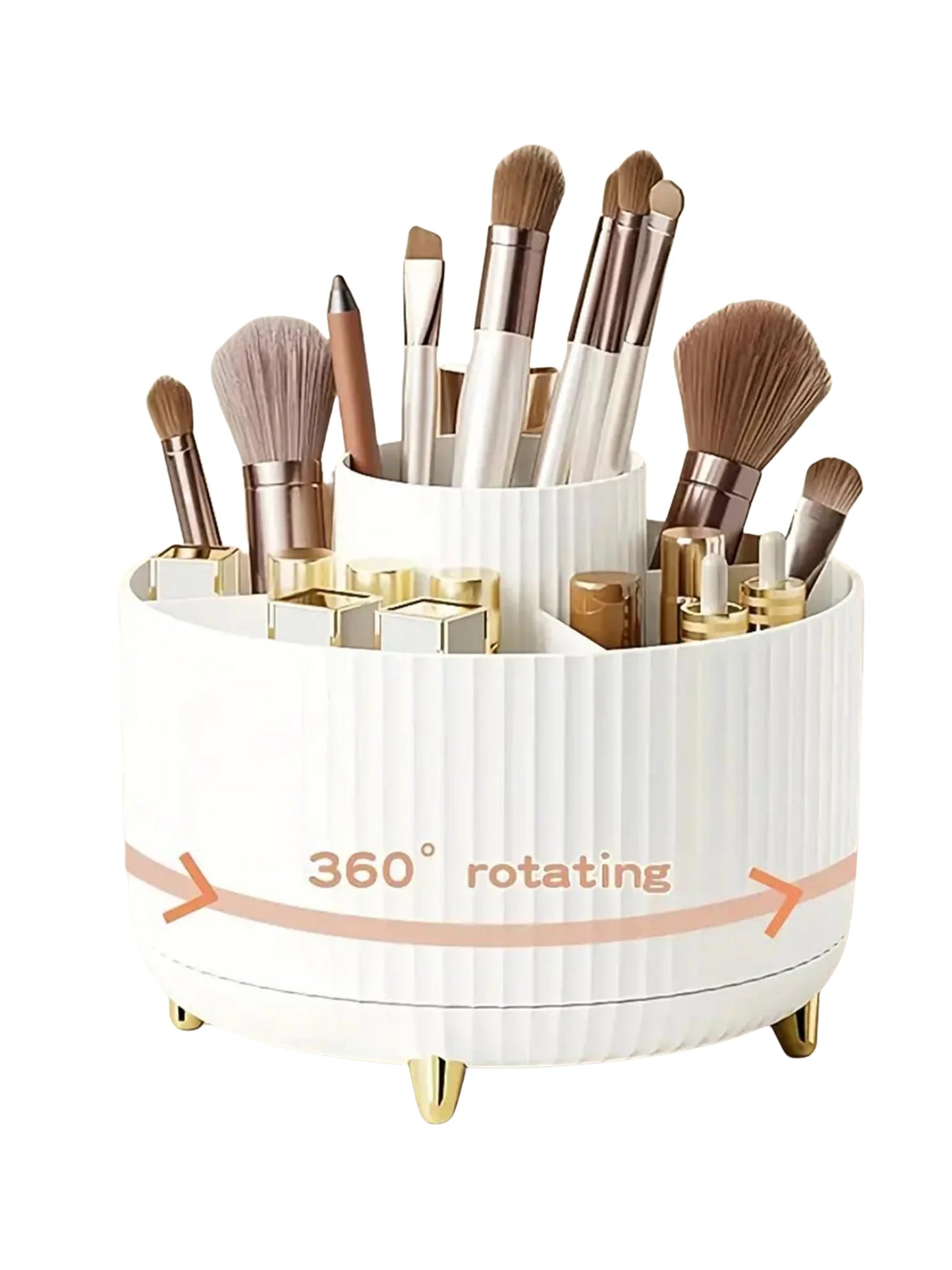 360° Rotating Makeup Organiser – 5-Compartment Cosmetic Storage for Brushes