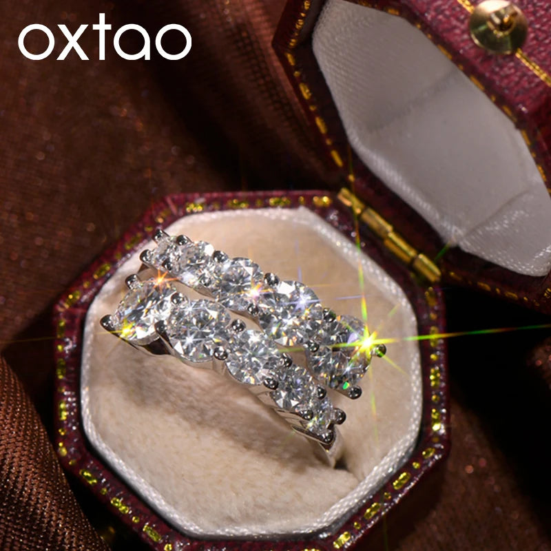 OXTAO Luxury Anniversary Moissanite Twist Shank Ring 3.26cttw 10 Stones Finger Rings Engagement Wedding 14K Gold Filled Jewelry