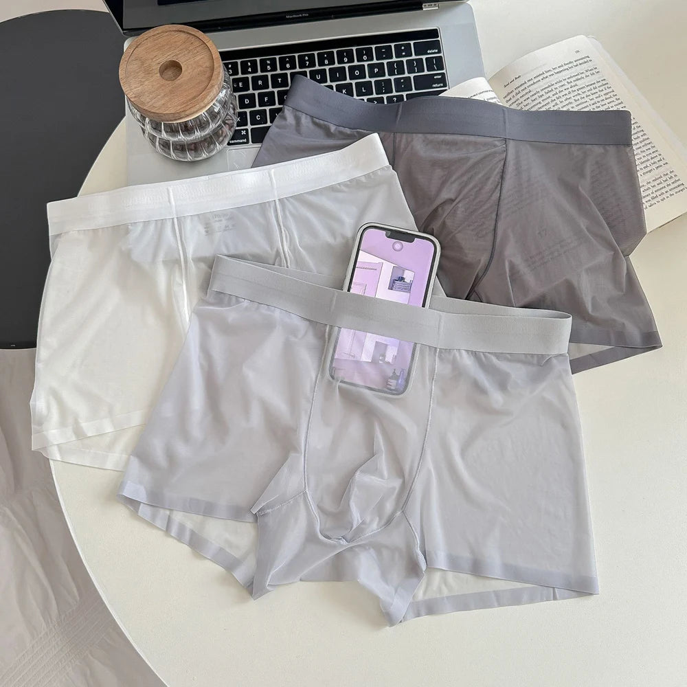 Mens Ice Silk Underwear Seamless Transparent Boxer Shorts Sexy Ultra-thin Breathable Panties Male Quick Dry U Pouch Underpants