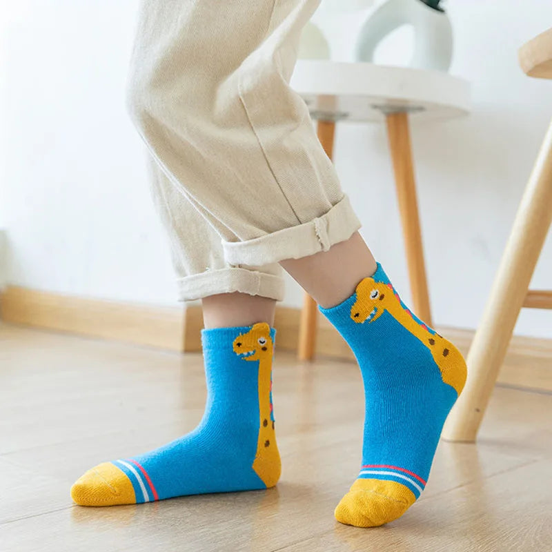 5 Pairs Kids Socks Cartoon Dinosaur Pattern Comfortable Children Socks For Boys And Girls