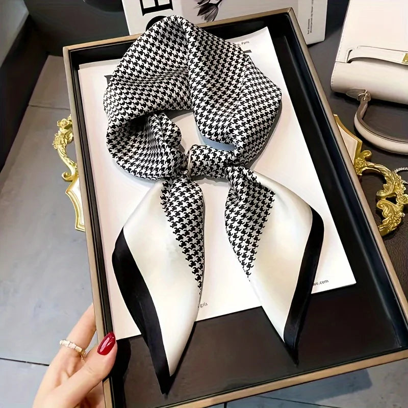 Luxury Brand Women Leopard Print Square Hijab Scarf Soft Satin Silk-like Small Neck Scarf Stylish Casual Headscarf
