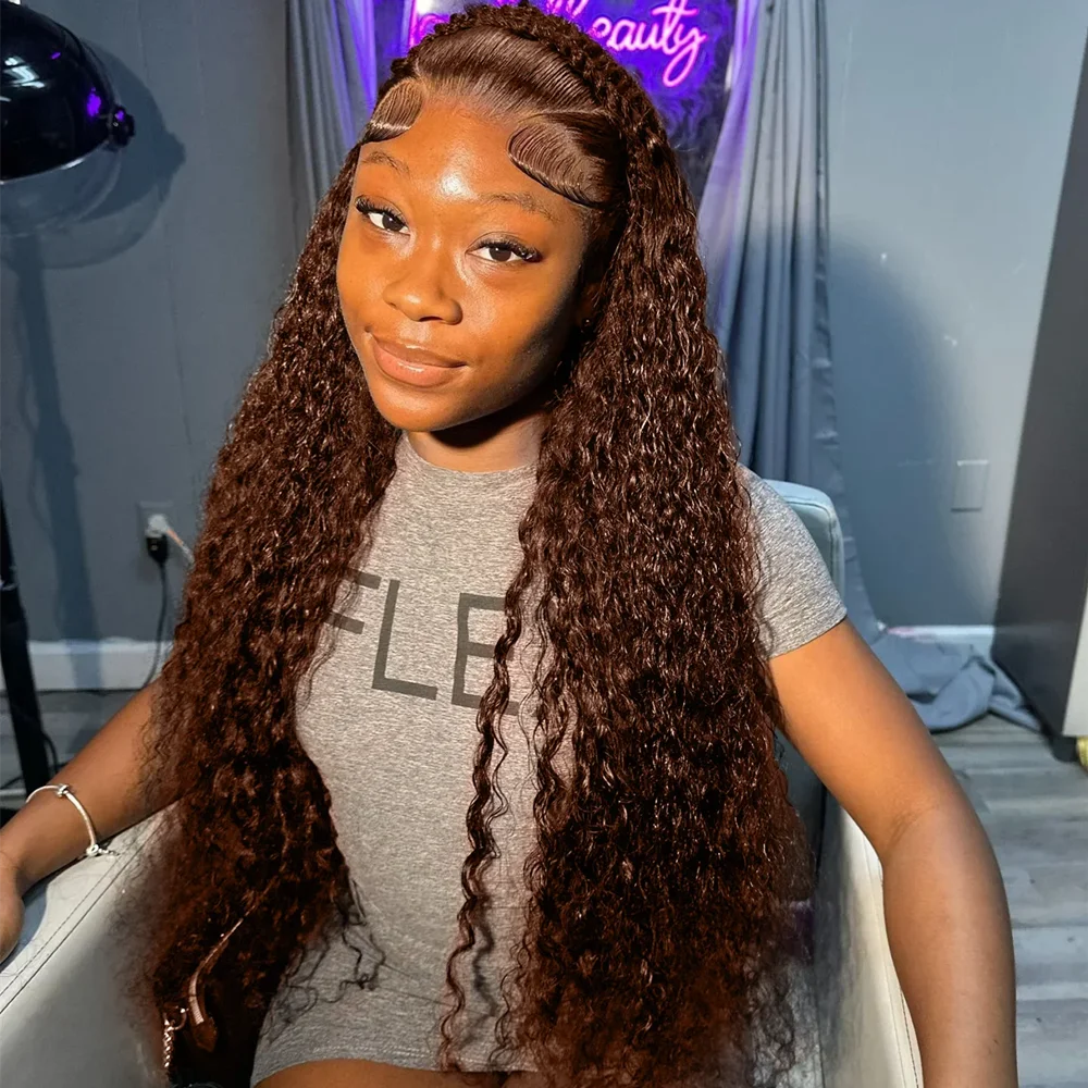 Chocolate Brown Deep Wave 13x6 Lace Front Wig Wig Human Hair Water Wave 250% Density Curly Wig Human Hair Brown Wigs Pre Plucked