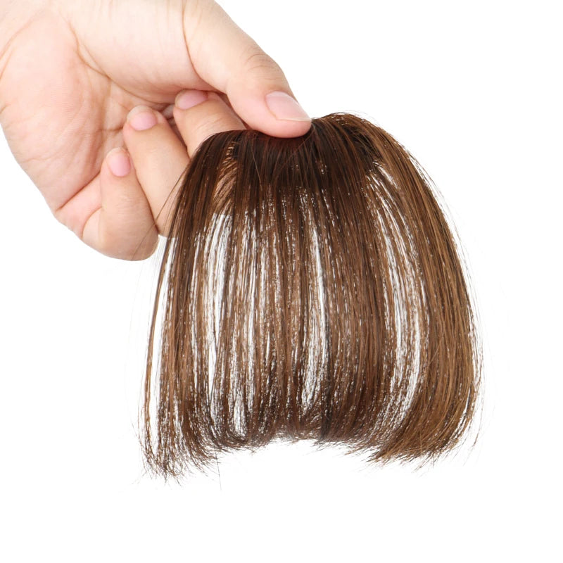 Synthetic Air Bangs Sideburns Short Straight Clip in Bangs Fake Front Hairpiece for Women Daily Use Easy to Wear