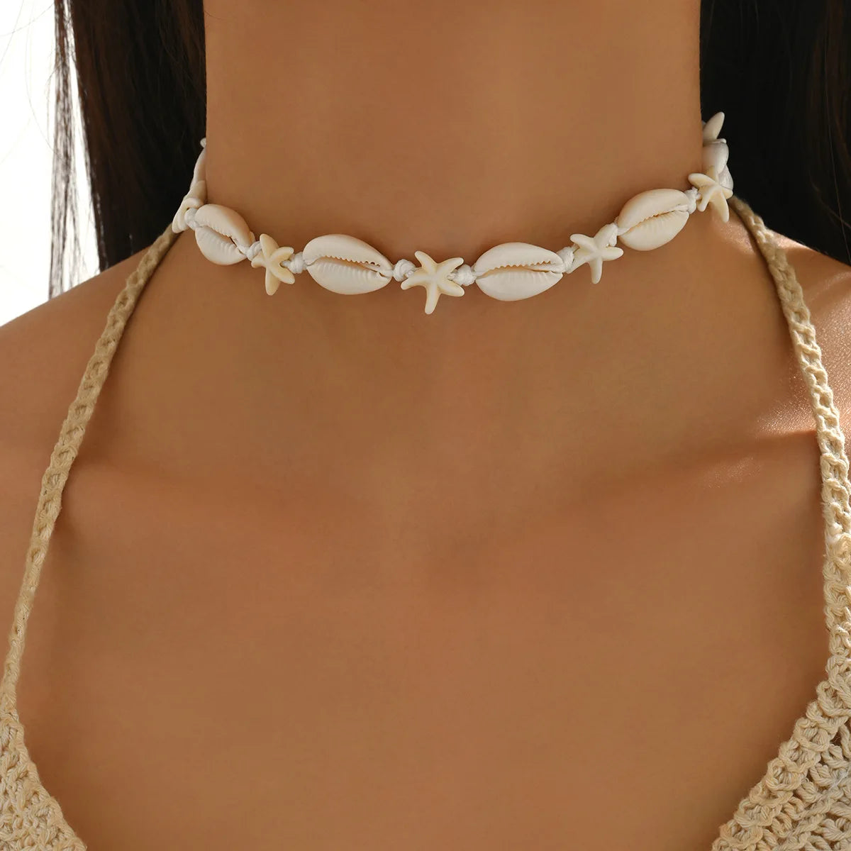 Adjustable Seashell & Starfish Choker Necklace – Handmade Colourful Summer Jewellery