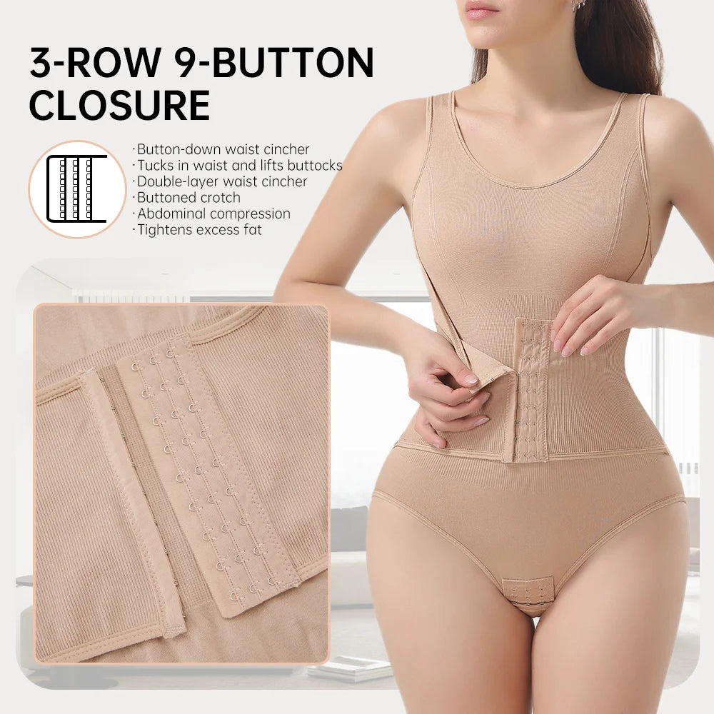 Women's Zippered Bodysuit Shapewear – Tummy Control Waist Trainer Corset Top