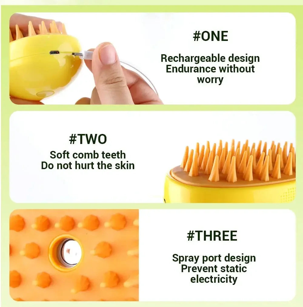 Electric Steamy Brush for Cat and Dog, Steam Brush, Electric Sprayer for Massage, Pet Grooming Tool, Shedding Combs, 3 in 1
