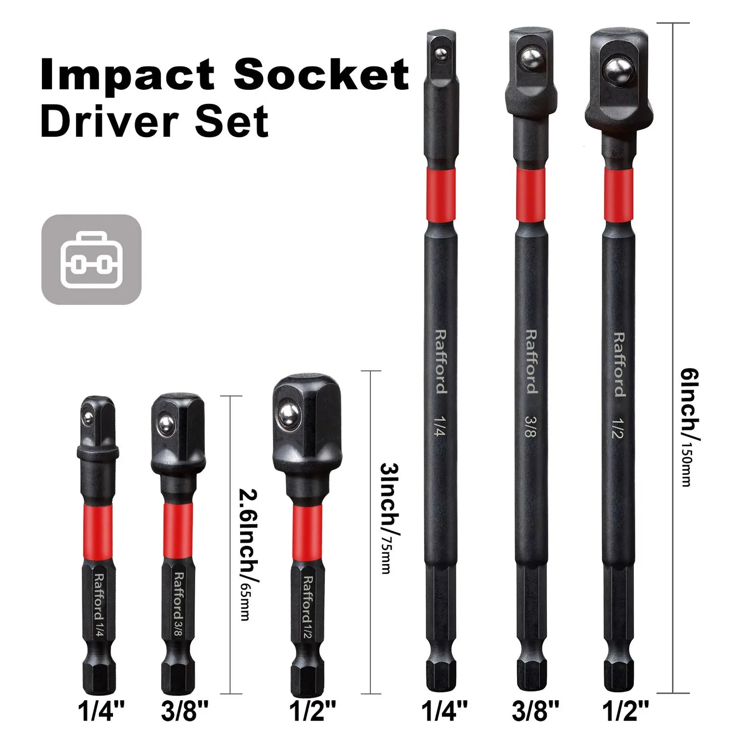 Impact Socket Adapter Set – 1/4", 3/8" & 1/2" Drive with Extension Bit Holder