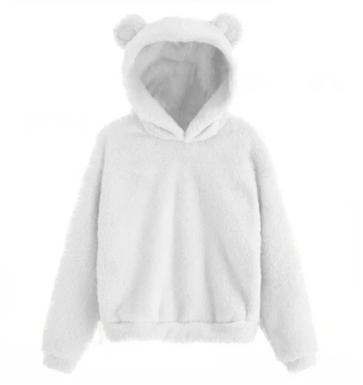 Autumn Winter Women's Hoodies Winter Women Long Sleeve Rabbit Ear Hood Sweatshirt Cute Plush Warm Casual Hoodie Tops