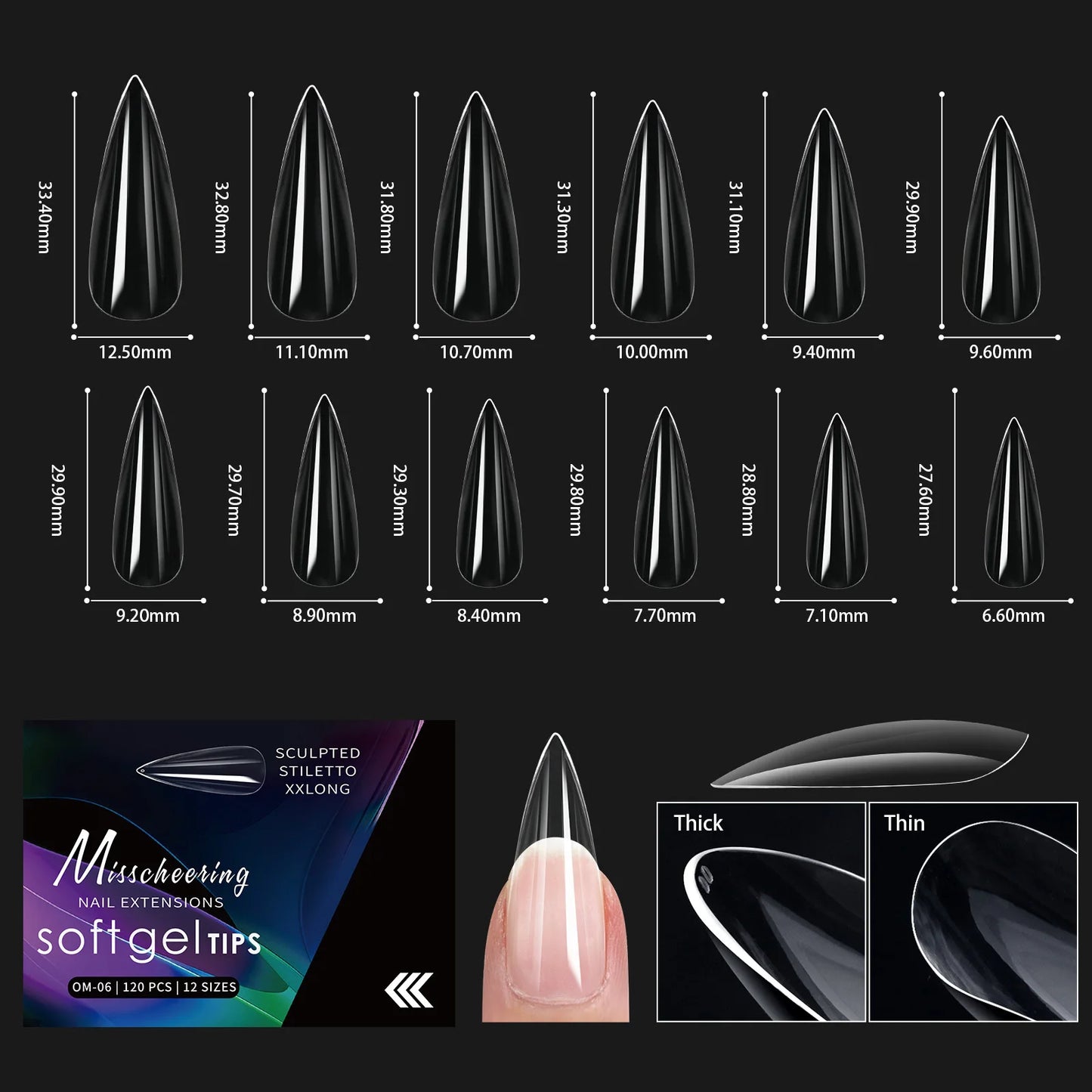 120/140pcs Almond Stiletto False Nail Tips Clear Soft Fake Nails Extension For Home DIY Nail Salon Manicure Press On Nails