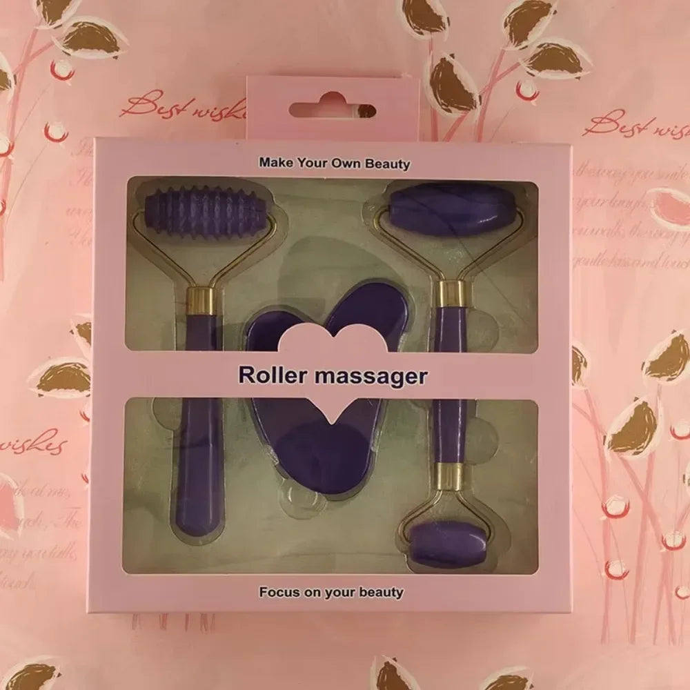 3-Piece Resin Gua Sha Facial Roller Set – Face & Body Massage Tools