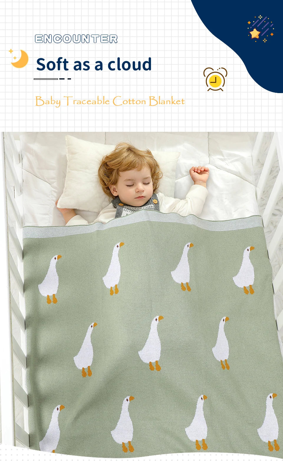 Baby Cotton Blanket Cartoon Goose Knitted Newborn Boys Girls Swaddle Wrap Plaid for Stroller Bedding 90*70cm Infant Sleeping Mat