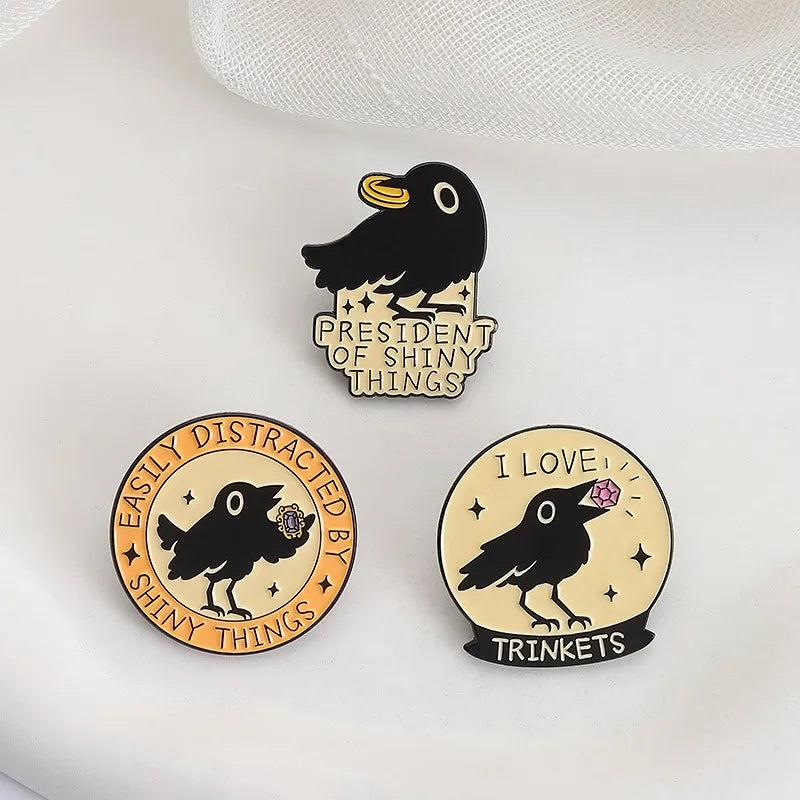 Cute Black Crow Metal Enamel Pin Brooches Bag Lapel Pins Cartoon Badges on Backpack Accessories Decorative Jewelry Gifts