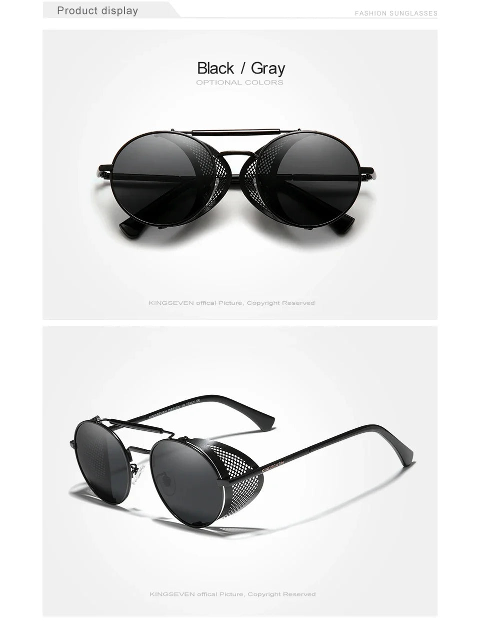 KINGSEVEN Retro Gothic Steampunk Sunglasses Polarized UV400 Men Women Fashion Vintage Eyewear Round Frame Fishing Male Glasses