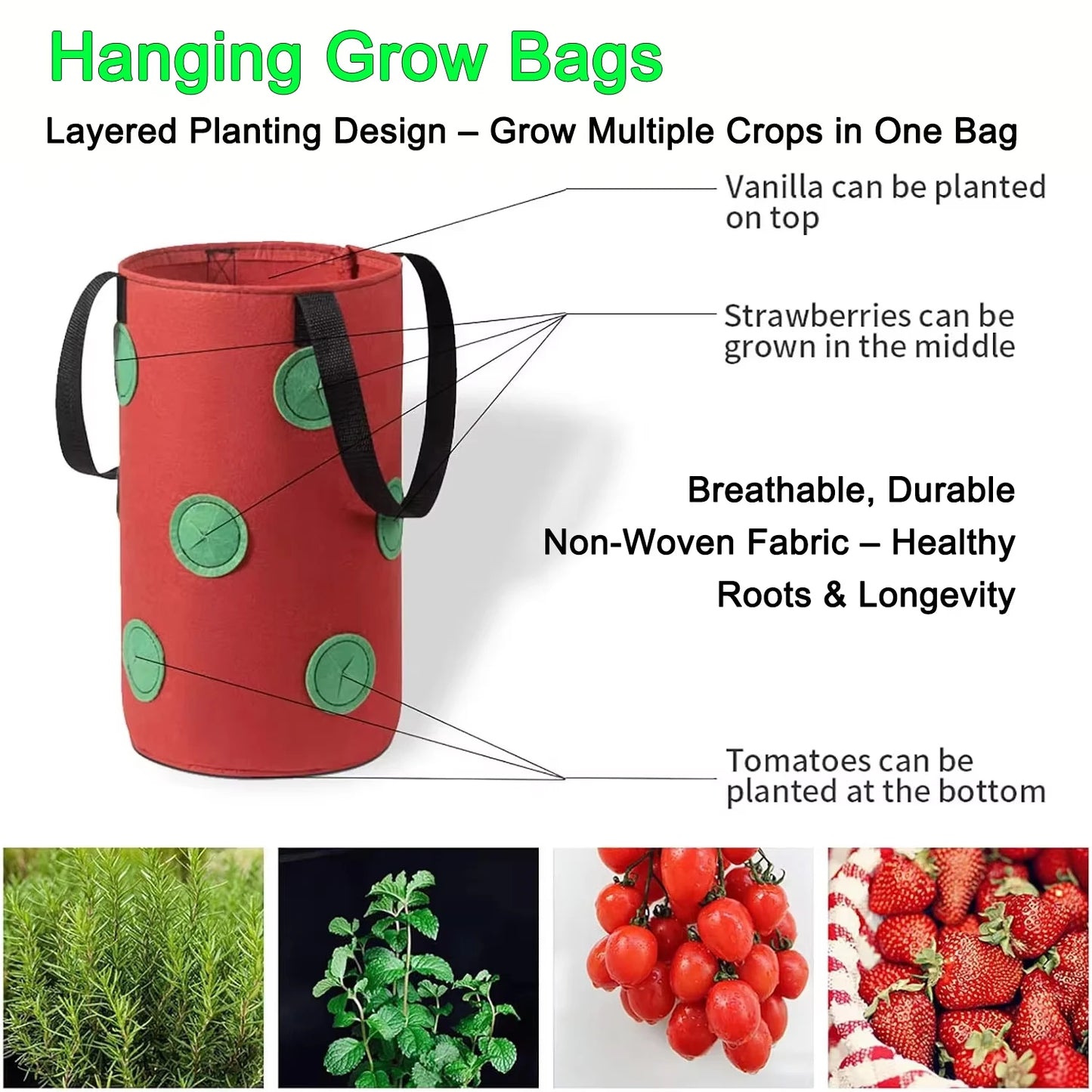 Hanging Grow Bags for Strawberries Tomatoes Hanging Planting Grow Bag Vertical Garden  Strawberry Planter Pot Aeroponic Tower