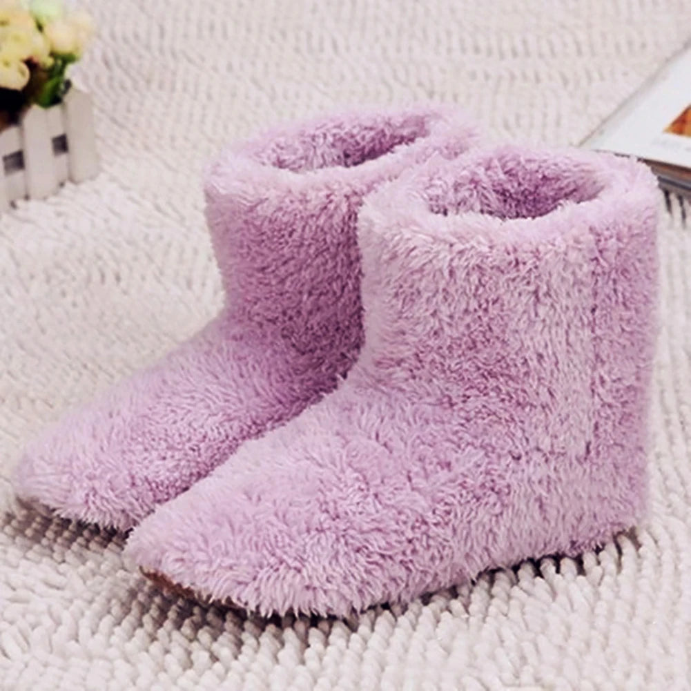 Women Men Electric Heating Shoes Washable USB Heated Shoes Comfortable Plush Snow Boots Washable Foot Warmer Slipper for Winter