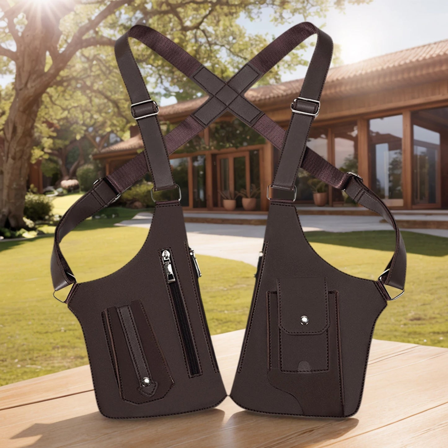 PU Leather Double Shoulder Armpit Bag Multi-Pocket Underarm Strap Wallet Pocket Anti-Theft for Men Women Travel Outdoors