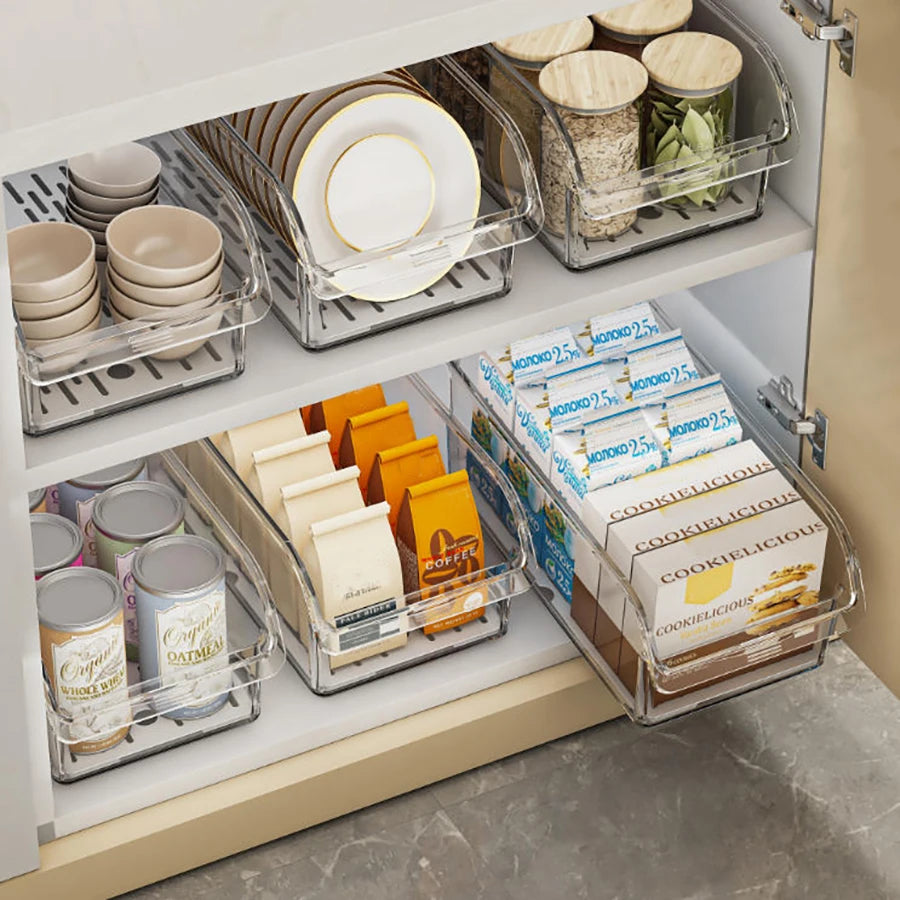 Clear Fridge Organiser Bins – Stackable Refrigerator Storage Containers for Food & Drinks