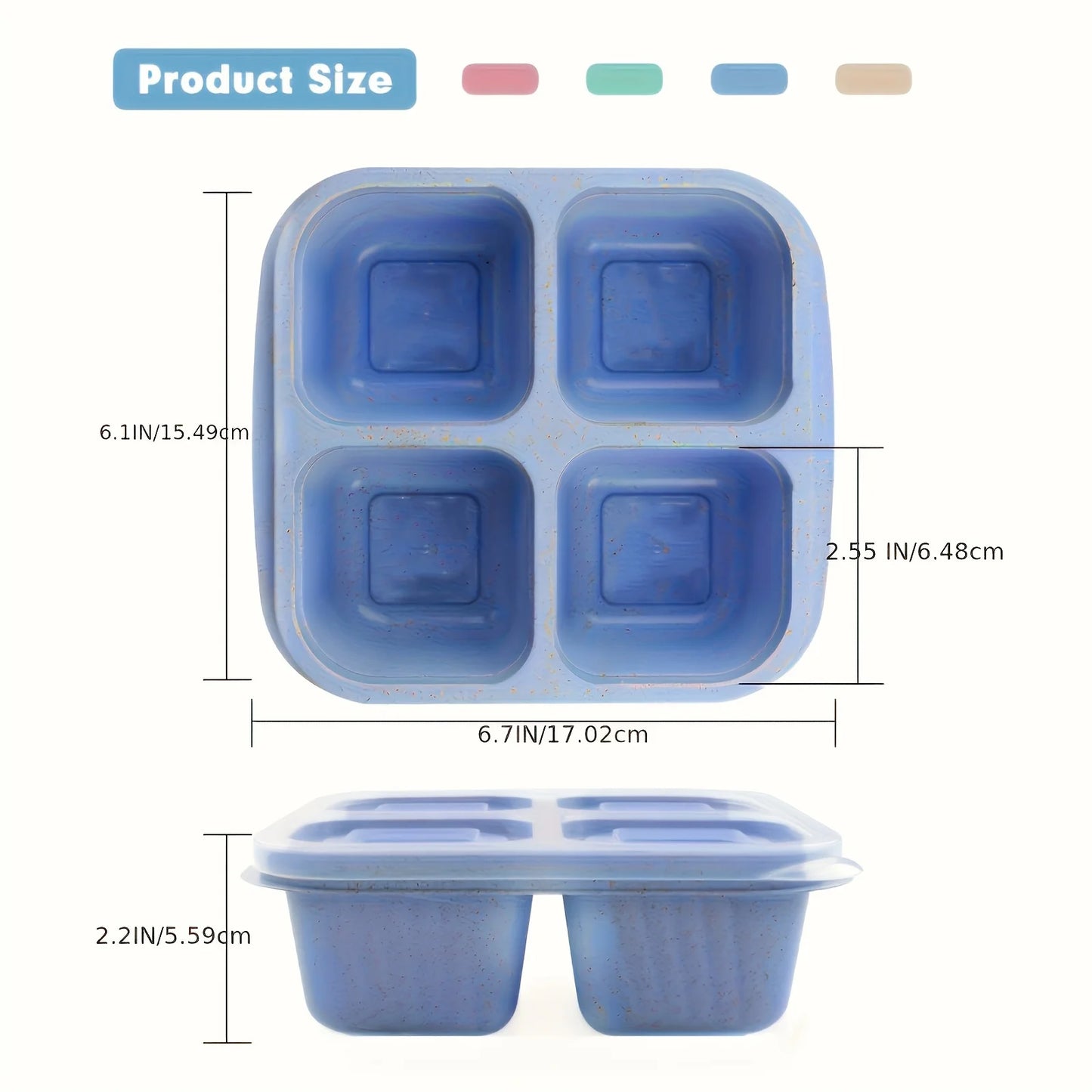 Premium Wheat Straw Bento Box - 4-Compartment Lunch Container with Clear Lid, Dishwasher Safe for School/Office/Travel